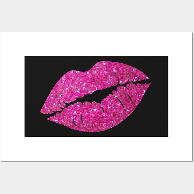 Hot Pink Faux Glitter Lips Wall Art by Felicity-K